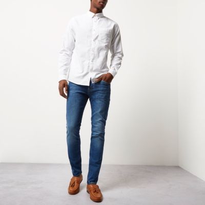 White concealed button-down Oxford shirt